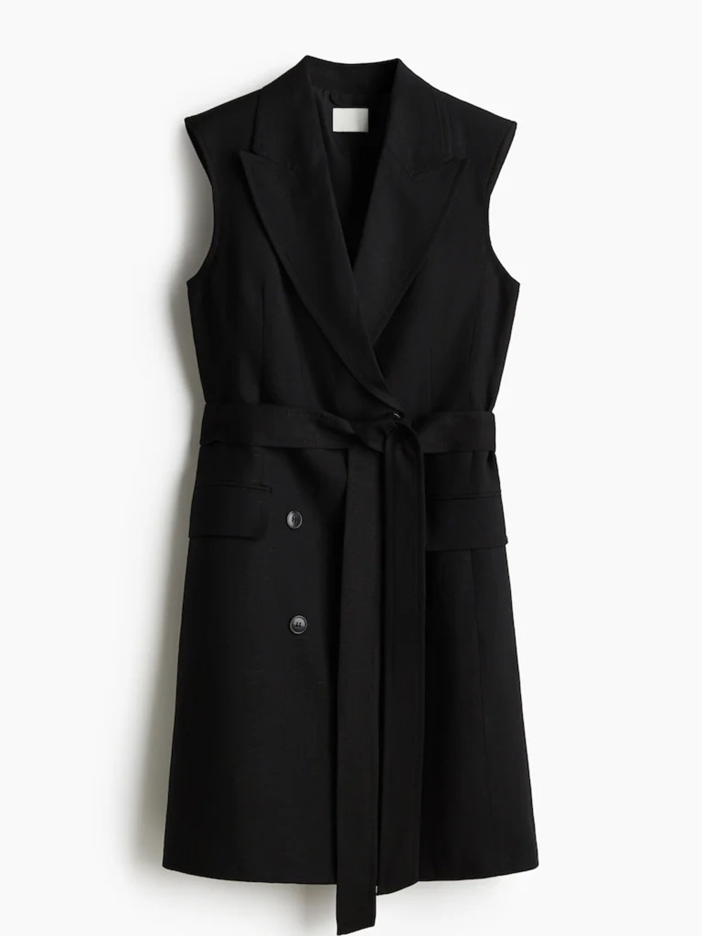 Double-Breasted Black Linen Blazer Dress